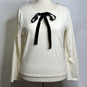 100% Cotton J. Crew Women's Long Sleeve Cotton Crewneck with Velvet Bow XL Creme